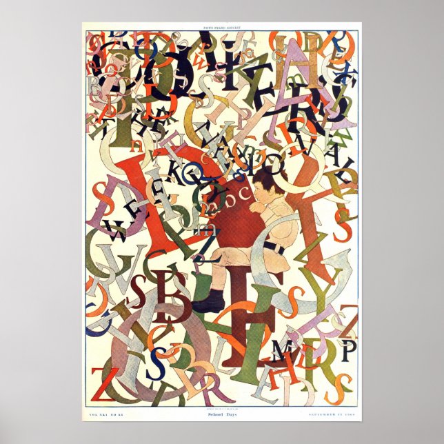 Affiches Vintage 1908 Maxfield Parrish, "School Days" (Devant)