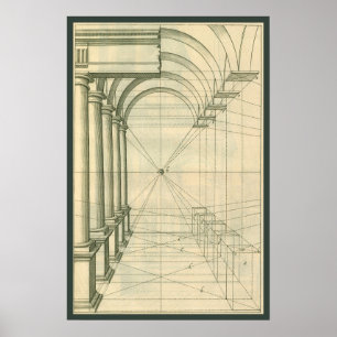 Affiches Vintage Architecture, Arches Columns Perspective