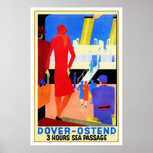 Affiches Vintage art deco Dover Ostend North Sea Ferry ad