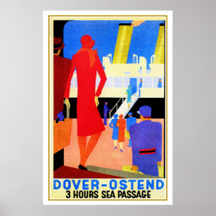Affiches Vintage art deco Dover Ostend North Sea Ferry ad