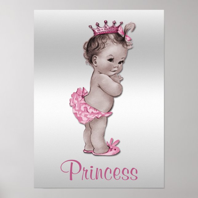 Affiches Vintage bébé princesse rose et argent (Devant)
