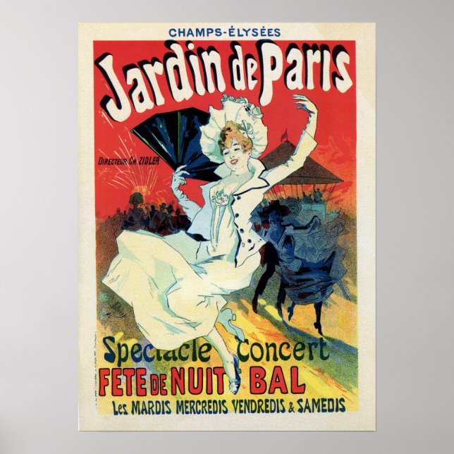 Affiches vintage belle époque jardin de Paris soirée (Devant)