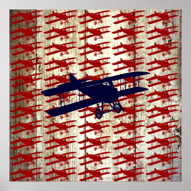 Affiches Vintage Biplane on Barn Wood Aviation (Devant)