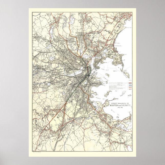 Affiches Vintage Boston Transit Line Map (Devant)