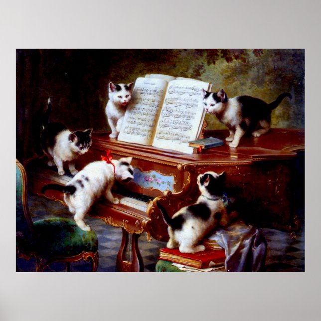 Affiches Vintage Carl Reichert Kittens Jouer Piano (Devant)