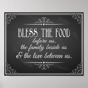 Affiches Vintage Chalkboard Bless this food mariage print
