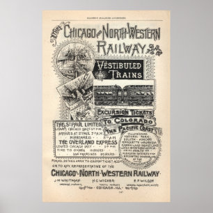 Affiches Vintage Chicago North Western Railway Ad de 1888
