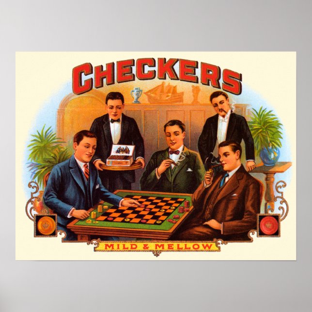 Affiches Vintage Cigar Étiquette Art, Checkers doux et doux (Devant)