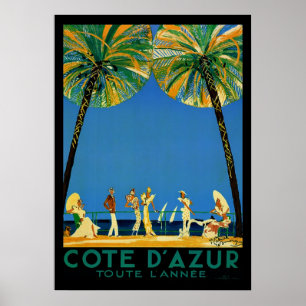 Affiches Vintage Côte d'Azur Toute Lannee Voyage en France