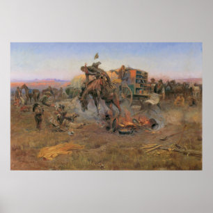 Affiches Vintage Cowboys, Camp Cook's Trouble du CM Russell