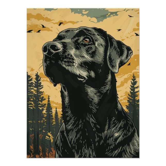Affiches Vintage de Labradors Retrievers Noirs (Devant)