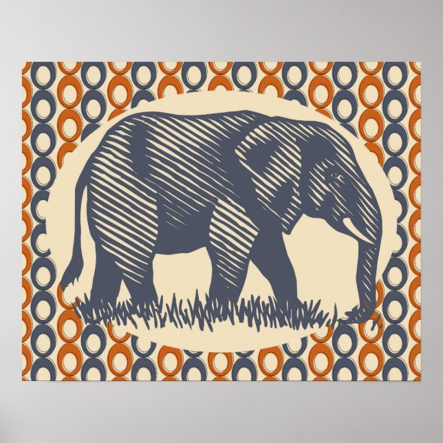 Affiches Vintage éléphant gris orange (Devant)