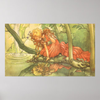 Affiches Vintage Fairy Tale, Frog Prince Princess by Pond