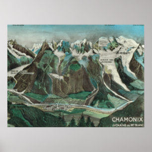 Affiches Vintage France, Chamonix Mont Blanc, mountain top