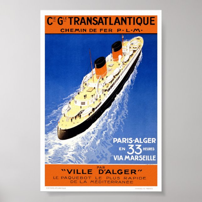 Affiches Vintage French Cruise Ship Transatlantique Travel (Devant)