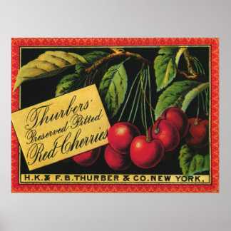Affiches Vintage Fruit Crate Étiquette Art, Thurber Cherrie