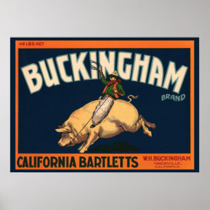 Affiches Vintage Fruit Crate Label Art Cowboy on Pig Rodeo