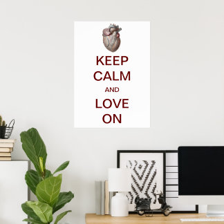 Affiches Vintage Garder le calme et l'amour (coeur) allumé
