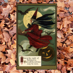 Affiches Vintage Halloween sorcière Broomstick avec chat