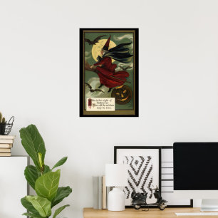 Affiches Vintage Halloween sorcière Broomstick avec chat
