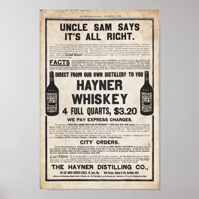 Affiches Vintage Hayner Whiskey Print (Devant)