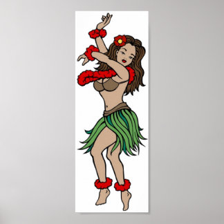 Affiches Vintage Hula Hawaiian Girl Tattoo Art