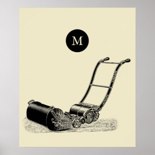 Affiches VINTAGE ILLUSTRATION British Lawn Mower Monogram P