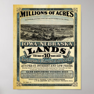 Affiches Vintage Iowa et Nebraska vente de terrains Imprime