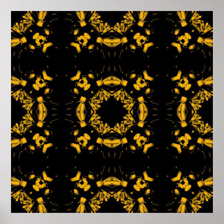 Affiches Vintage Jaune, Noir Floral Damas Motif rétro