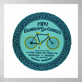 Affiches Vintage jaune Turquoise Columbia Bicycle publicita