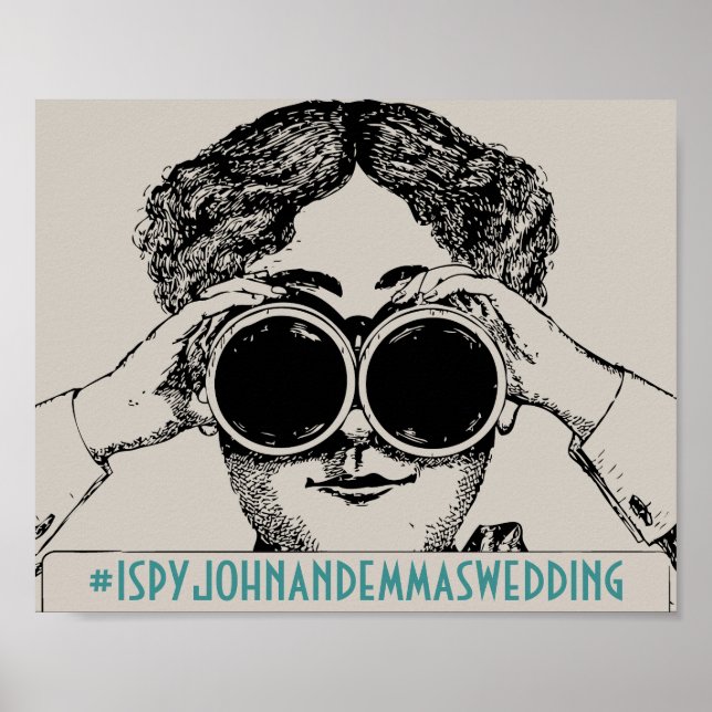 Affiches Vintage J'espionne Mariage Social Media Hashtag (Devant)