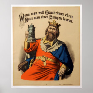 Affiches Vintage King on Throne with Stein Beer