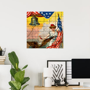 Affiches Vintage Lady, Eagle, Flag and Liberty Bell Mosiac