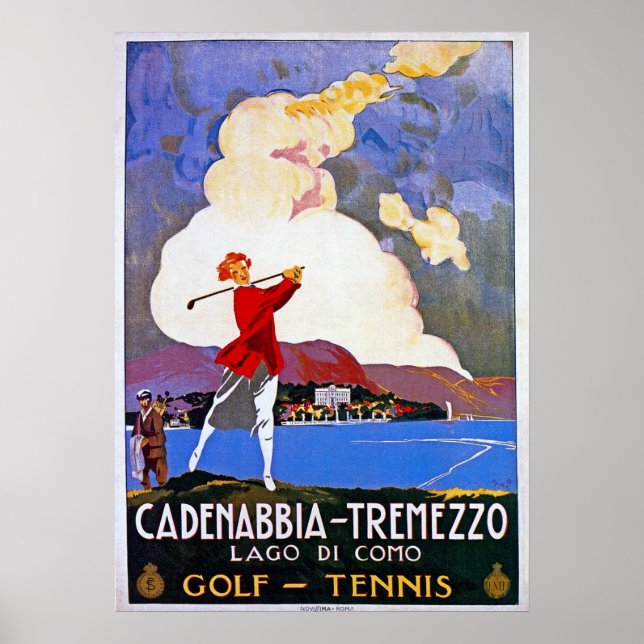Affiches Vintage Lake Como Golf Annonce touristique italien (Devant)