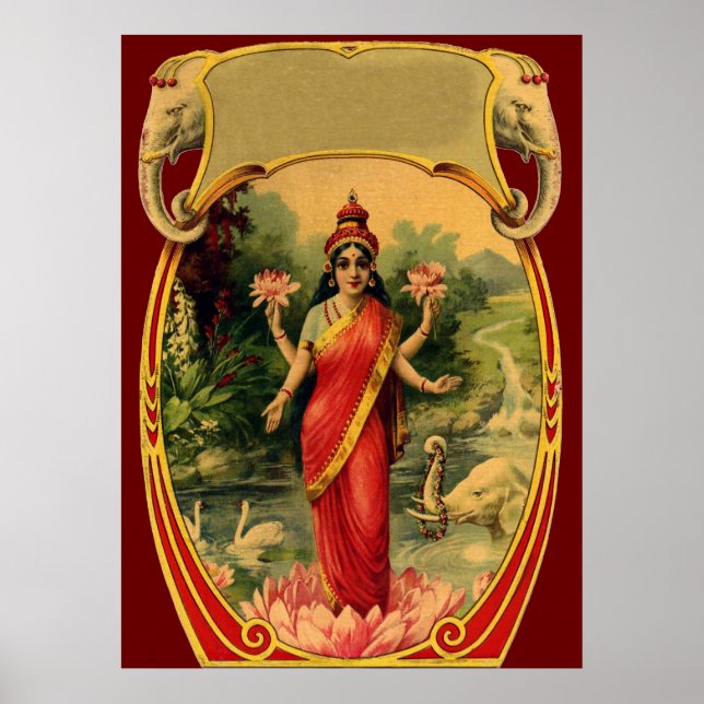 Affiches vintage Lotus Fleur Déesse hindoue Lakshmi (Devant)