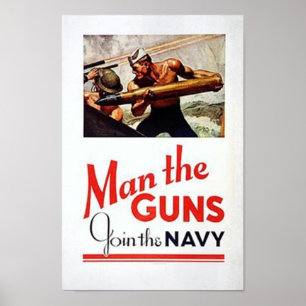 Affiches Vintage Man The Guns, Join Navy Recruitment Po