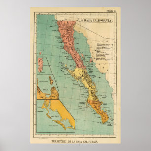 Affiches Vintage Map of Baja California