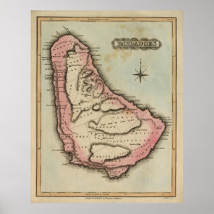 Affiches Vintage Map of Barbados (1823)