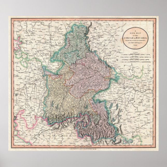 Affiches Vintage Map of Bavaria Germany (Devant)