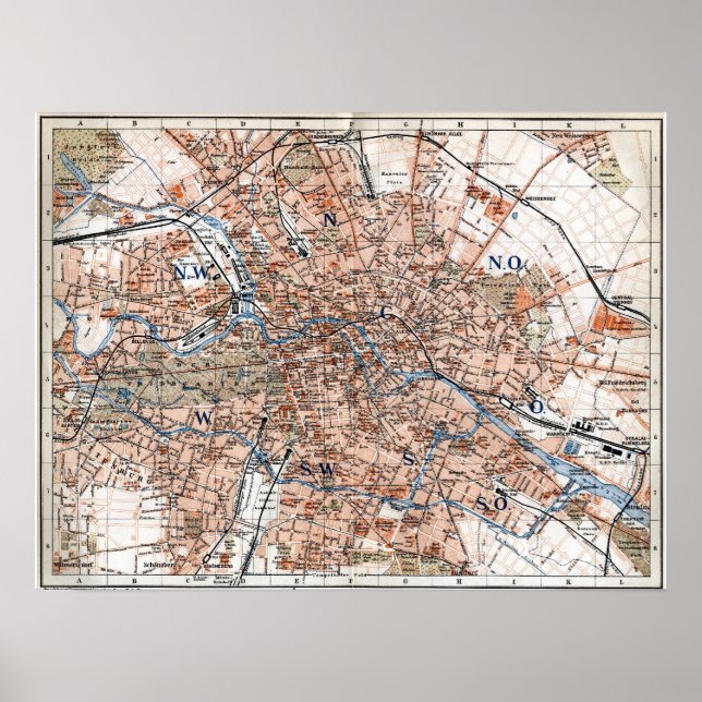 Affiches Vintage Map of Berlin Germany (Devant)