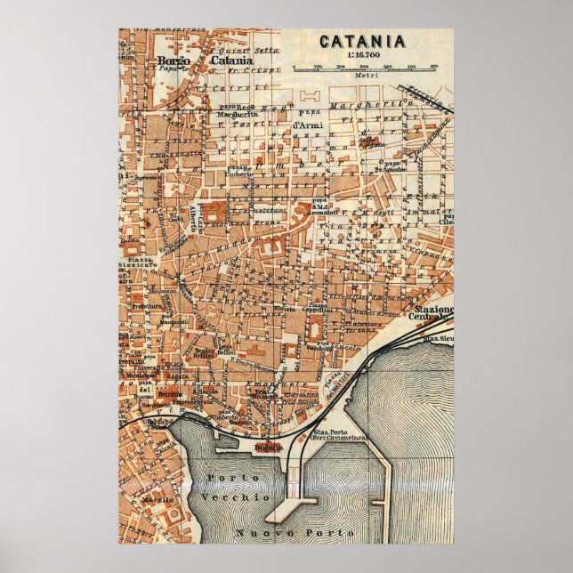 Affiches Vintage Map of Catania Italy (Devant)