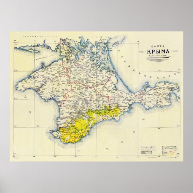 Affiches Vintage Map of Crimea (Devant)