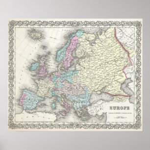 Affiches Vintage Map of Europe (1855)