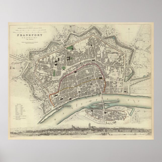 Affiches Vintage Map of Frankfurt Germany (Devant)