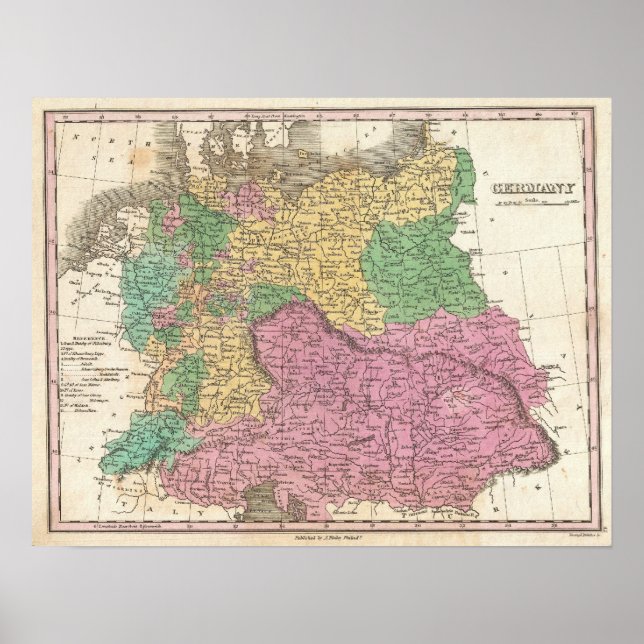 Affiches Vintage Map of Germany (Devant)