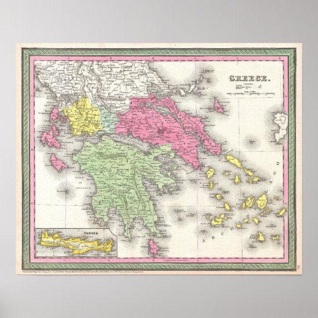 Affiches Vintage Map of Greece (Devant)