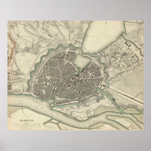 Affiches Vintage Map of Hamburg Germany (Devant)