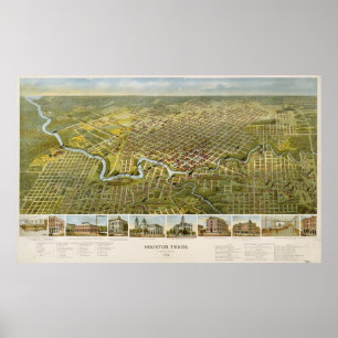 Affiches Vintage Map of Houston Texas (1891)