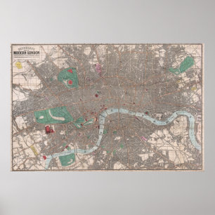Affiches Vintage Map of London England (1862)
