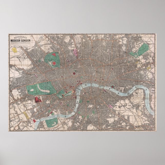 Affiches Vintage Map of London England (1862) (Devant)